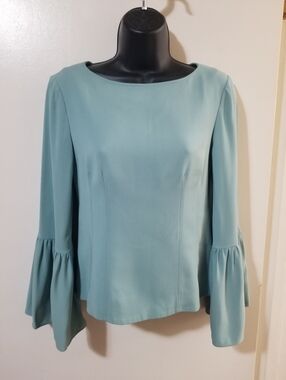 Tibi Aqua Clean Girl Quiet Luxury Bell Sleeve Top Sz 0